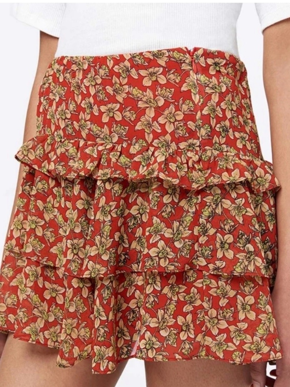 Rebecca Minkoff “Phoebe” Tiered Floral Flutter Mini Skirt L